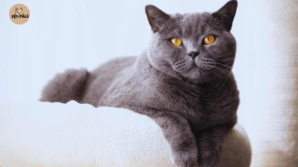 British Shorthair being petted by owner